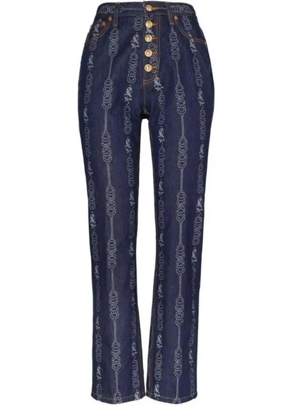 Tory Burch NWT Gemini Link Bloom Jacquard Denim Pant (30)